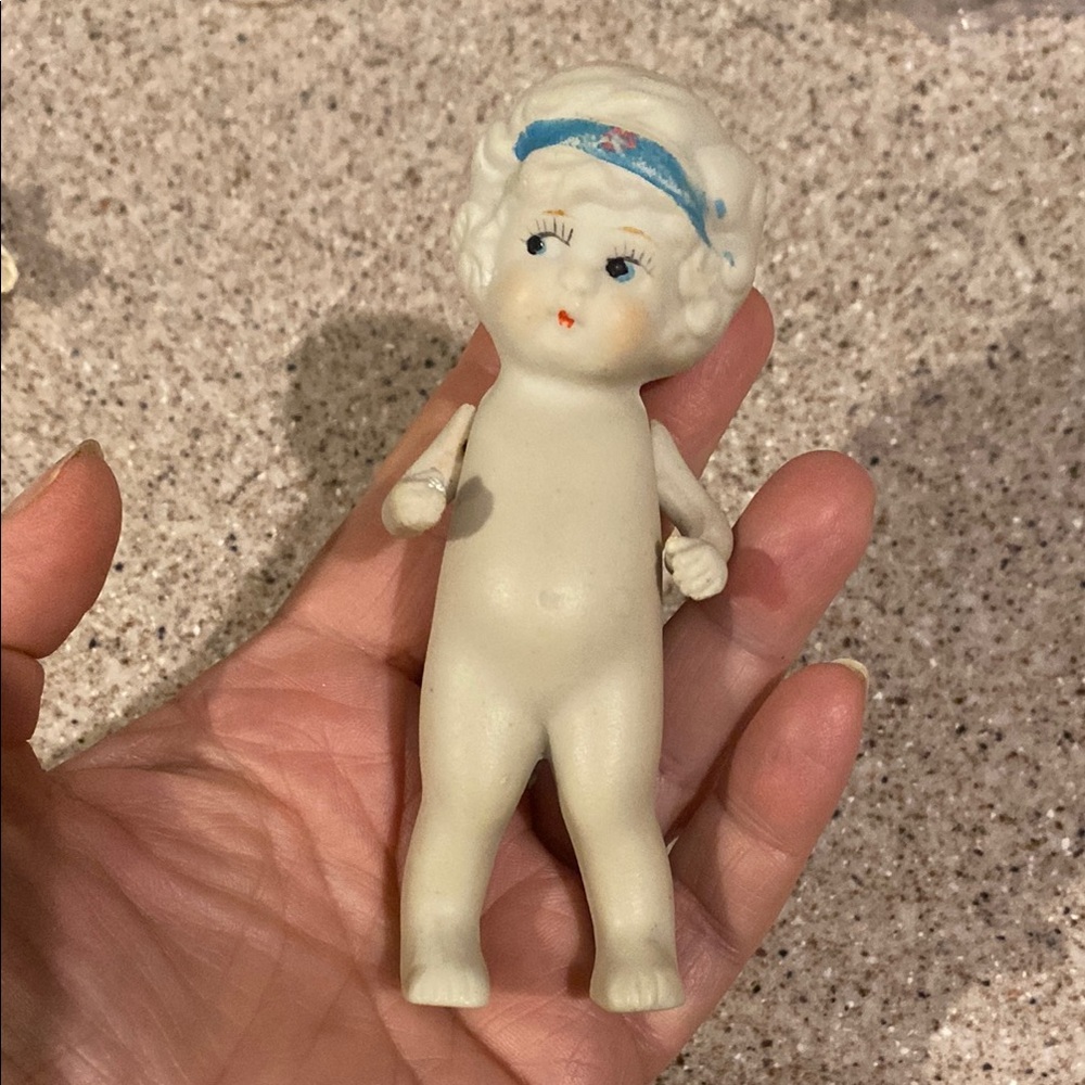 Circa1920s Antique Bisque Kewpie-type Doll, Hand Painted, 4.5”, Comes with Dress
